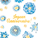 Joyeux anniversaire fleuri en bleu et or